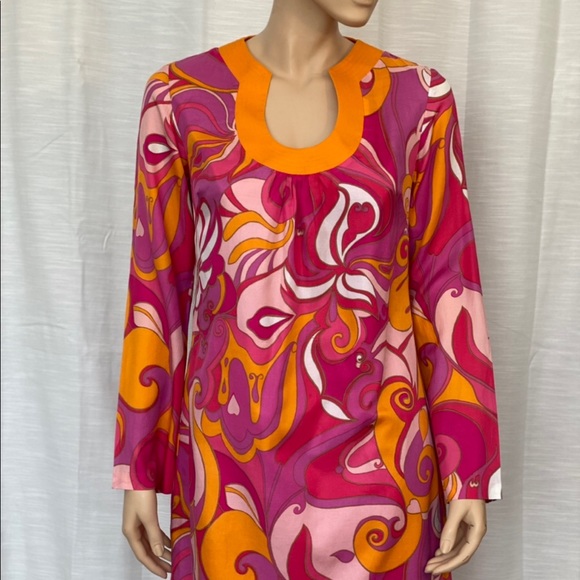 Trina Turk Dress Bonita Pink & Orange Mod Print Size 6 Excellent Condition - Picture 12 of 12
